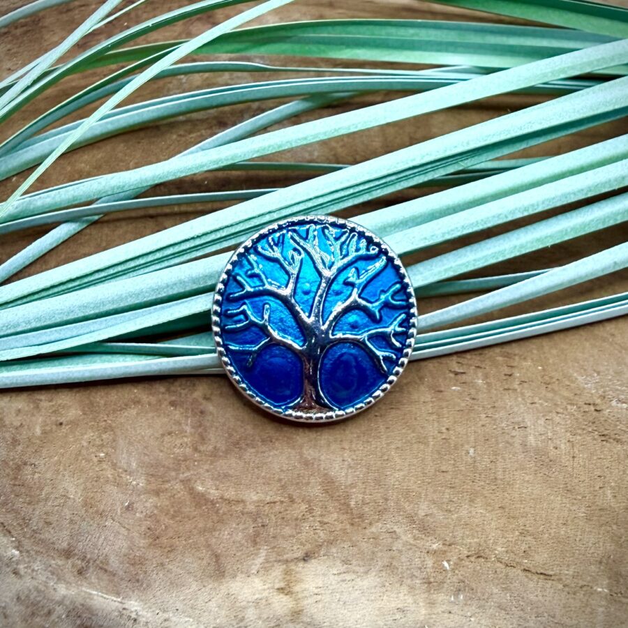 Bouton pression interchangeable arbre de vie bleu avec branches argentées
