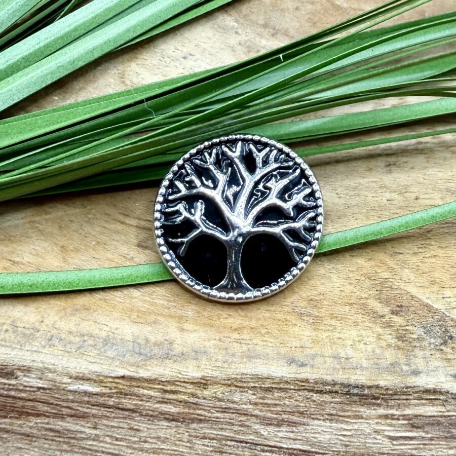 Bouton pression interchangeable arbre de vie blanc avec branches foncées et contour argenté
